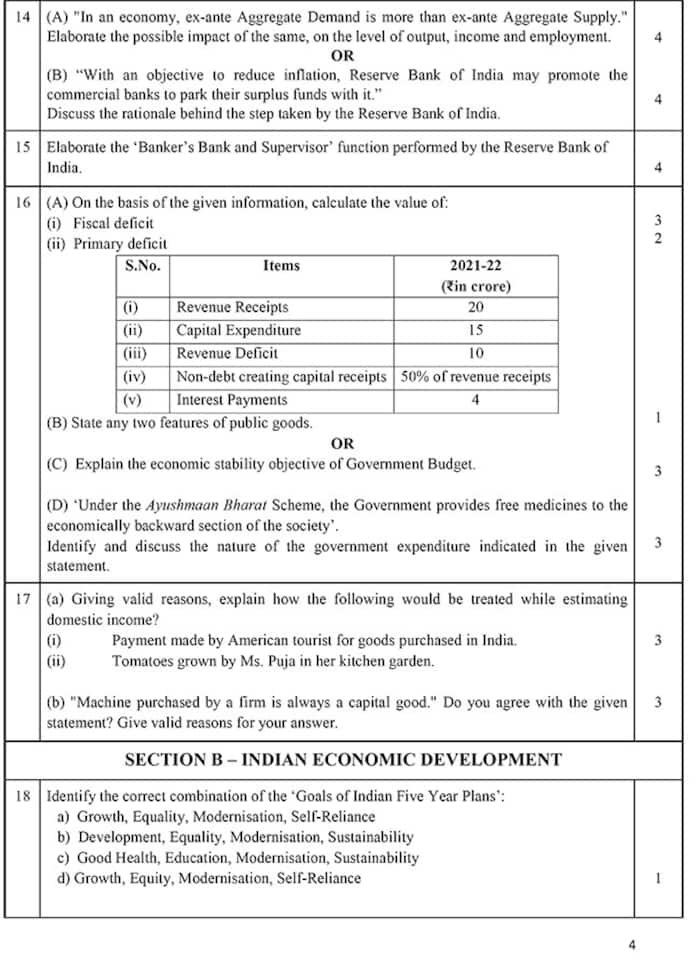 CBSE Class 12th Economics Sample Paper 202324 And Marking Scheme