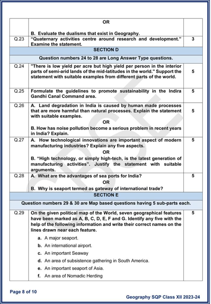 Cbse Class 12th Geography Sample Paper 2023 24 See Photos Here Cbse Class 12th Geography Sample Paper 2023 24 See Photos Here