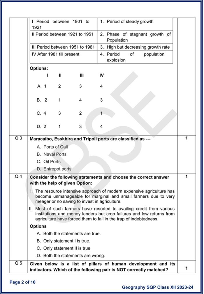 CBSE Class 12th Geography Sample Paper 2023 24