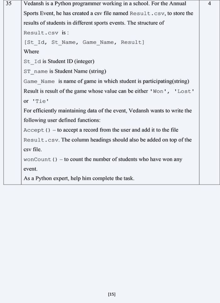 CBSE Class 12th Computer Science Sample Paper 2023-24. See PHOTOS HERE