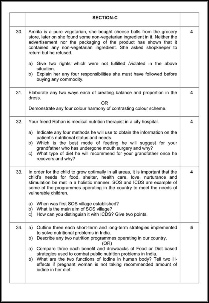 CBSE Class 12 Home Science Sample Paper 202324. See PHOTOS HERE