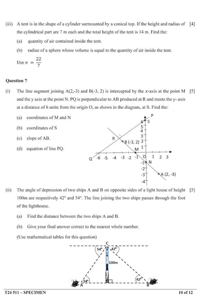 CISCE ICSE Class 10th Mathematics Specimen Question Paper 2024. See ...
