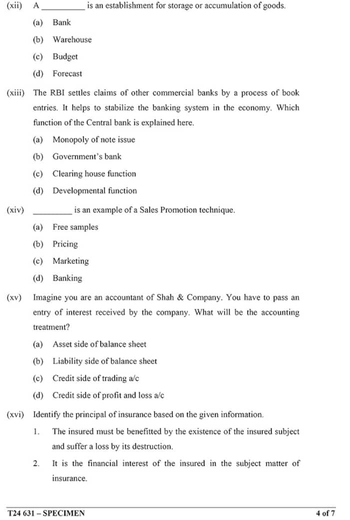 CISCE ICSE Class 10th Commercial Studies Specimen Question Paper 2024