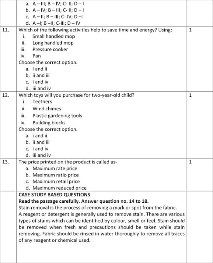 CBSE Class 10th Home Science Sample Paper 2022-23. See PHOTOS HERE