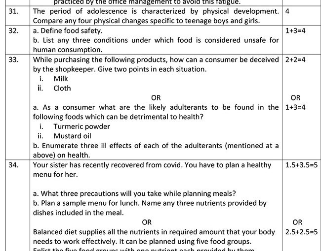 CBSE Class 10th Home Science Sample Paper 202223. See PHOTOS HERE