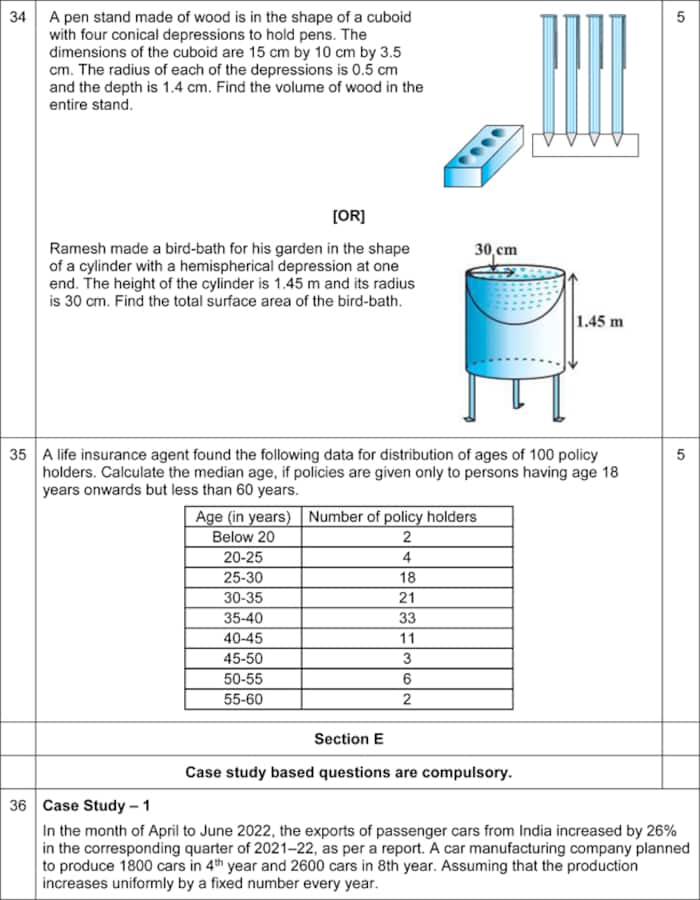 CBSE Class 10th Mathematics (Basic) Sample Paper 202223. See PHOTOS HERE