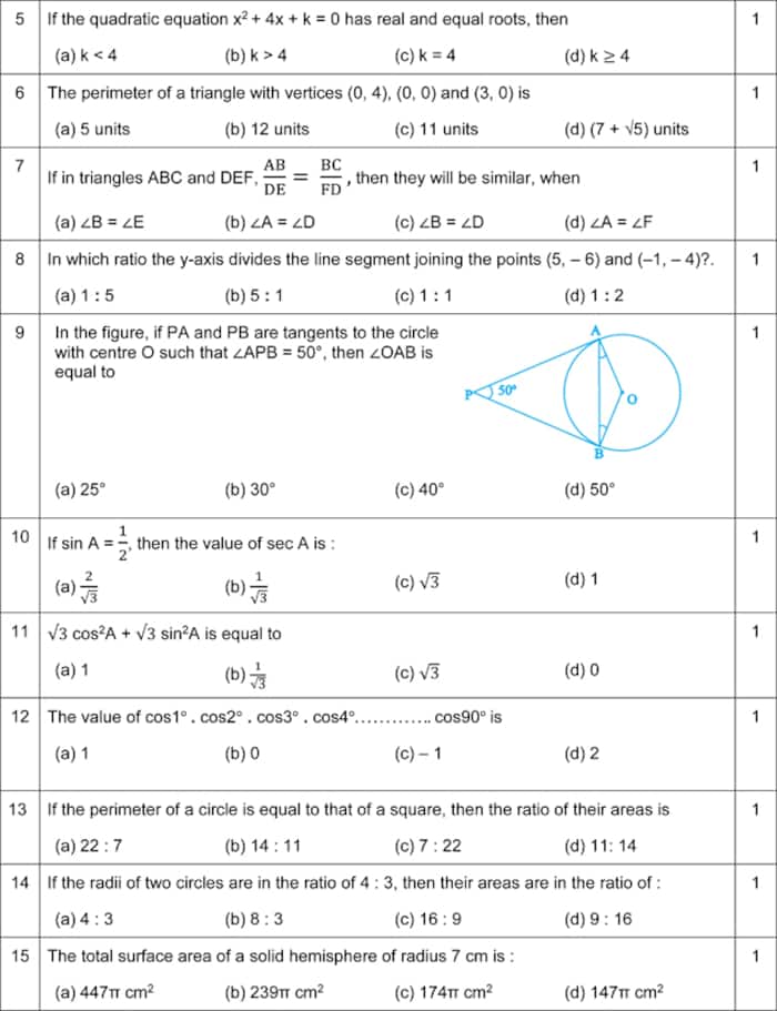 CBSE Class 10th Mathematics (Basic) Sample Paper 202223. See PHOTOS HERE