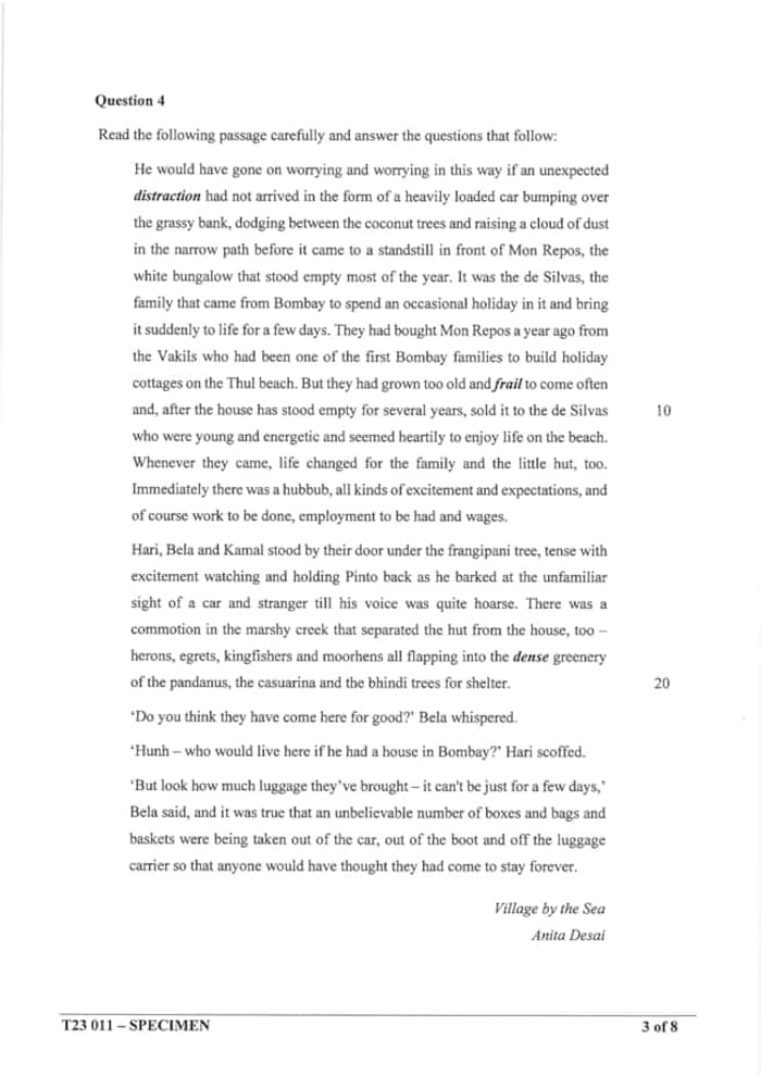 ICSE Class 10 English Language Specimen Question Paper 2023