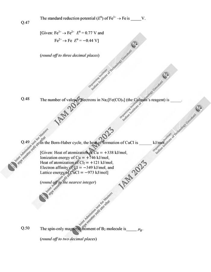 IIT JAM 2023 Chemistry (CY) Question Papers