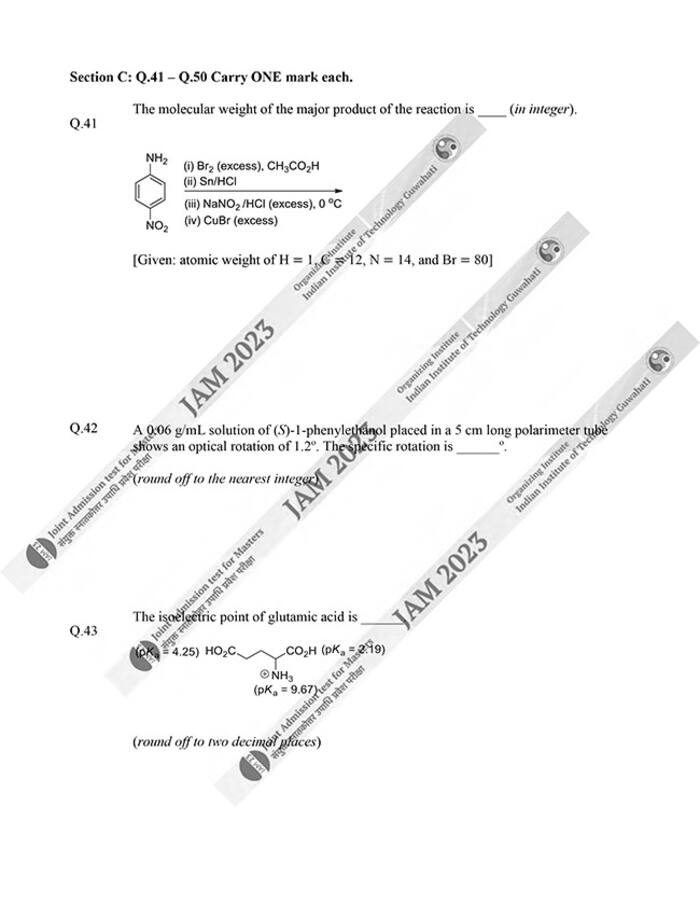 IIT JAM 2023 Chemistry (CY) Question Papers