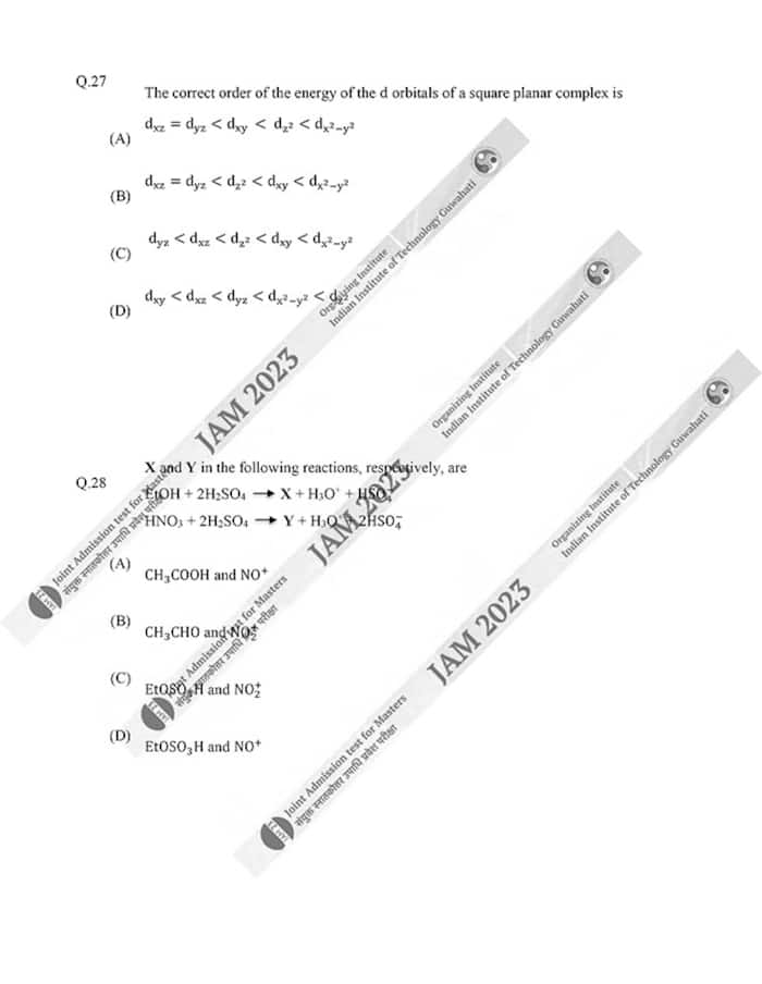 IIT JAM 2023 Chemistry (CY) Question Papers