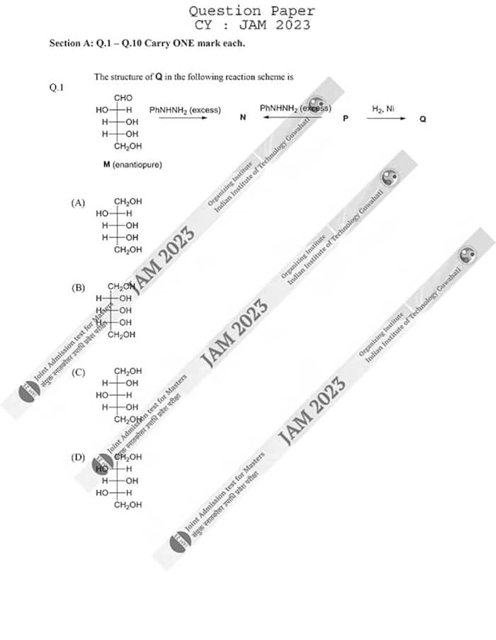 IIT JAM 2023 Chemistry (CY) Question Papers