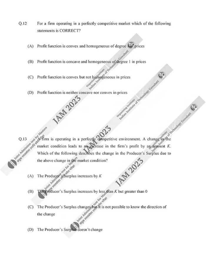 IIT JAM 2023 Economics (EN) Question Papers