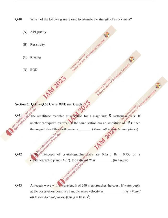 IIT JAM 2023 Geology (GG) Question Papers