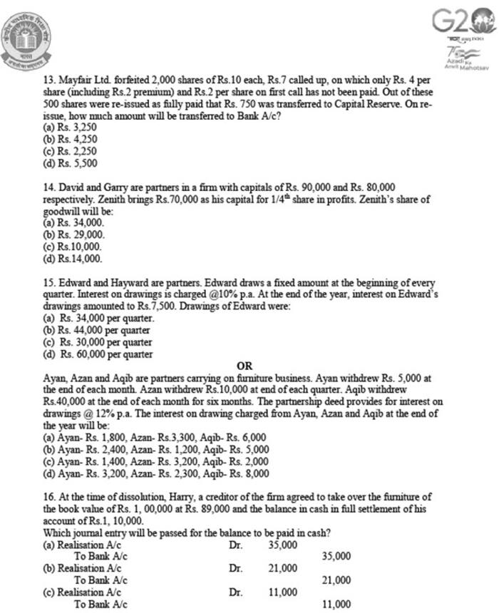 CBSE Class 12 Accountancy Additional Practice Question Papers 202324