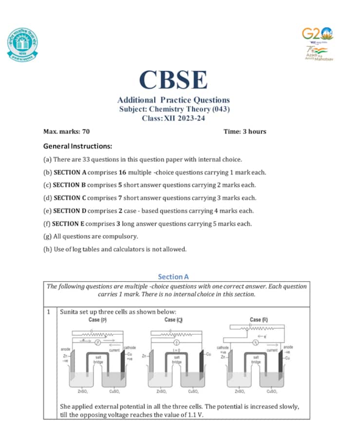 CBSE Class 12 Chemistry Additional Practice Question Papers 2023–24