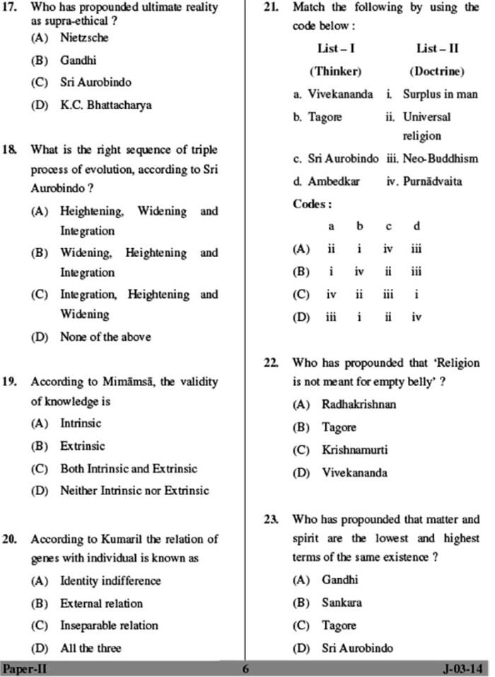 UGC NET June 2014 Philosophy(Paper II) Question Paper