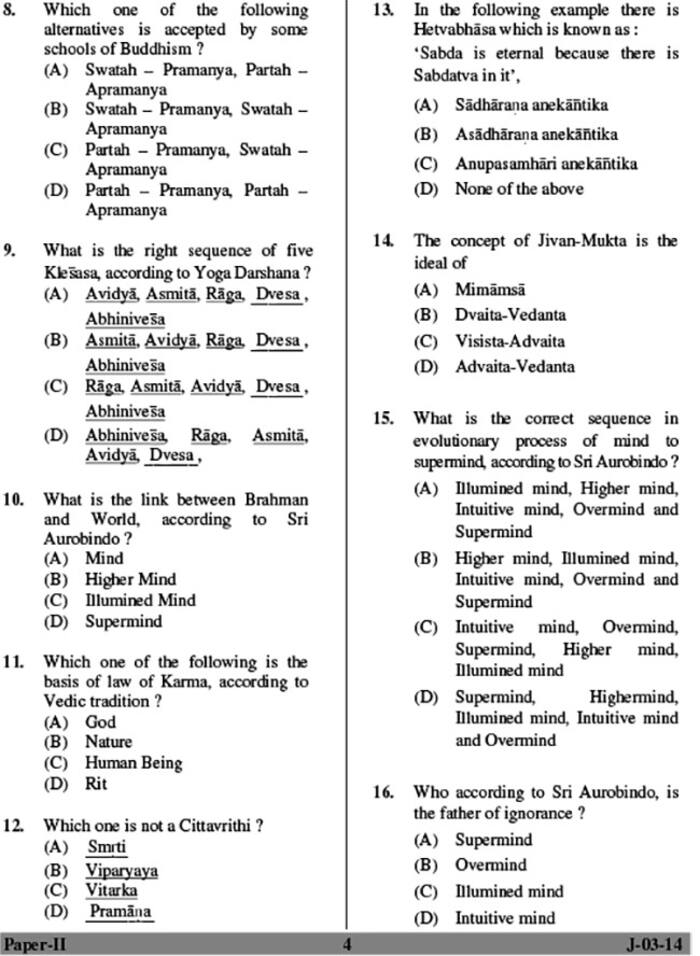 UGC NET June 2014 Philosophy(Paper II) Question Paper