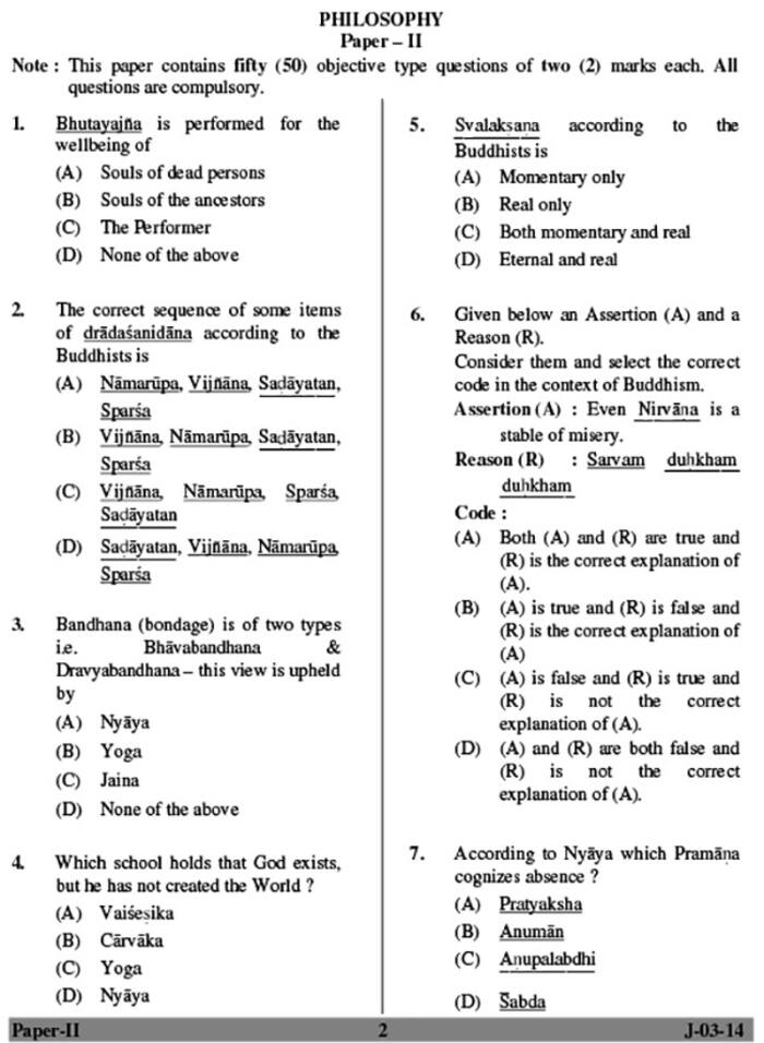 UGC NET June 2014 Philosophy(Paper II) Question Paper