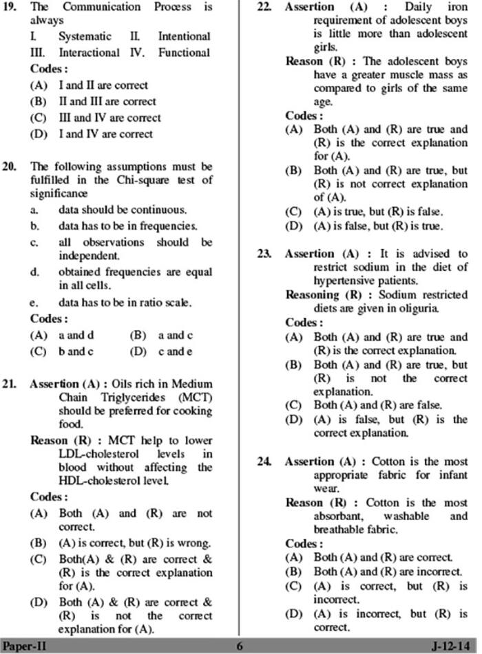 UGC NET June 2014 Home Science (Paper-II) Question Paper