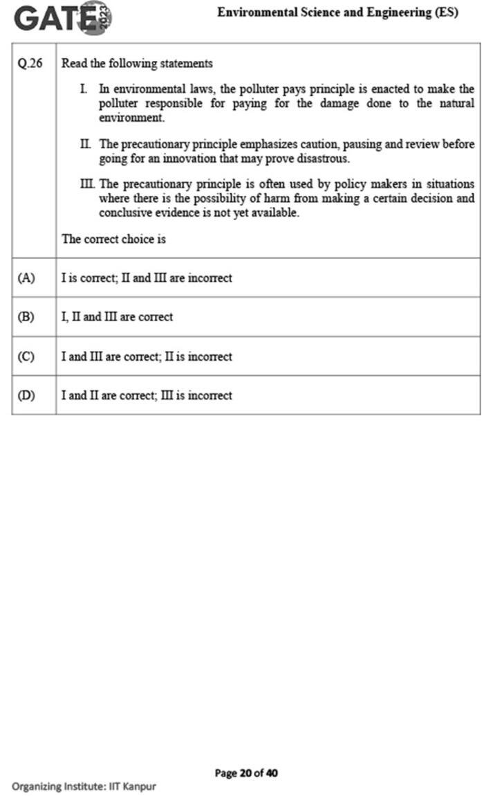 Gate 2023 Environmental Science And Engineering Es Question Paper
