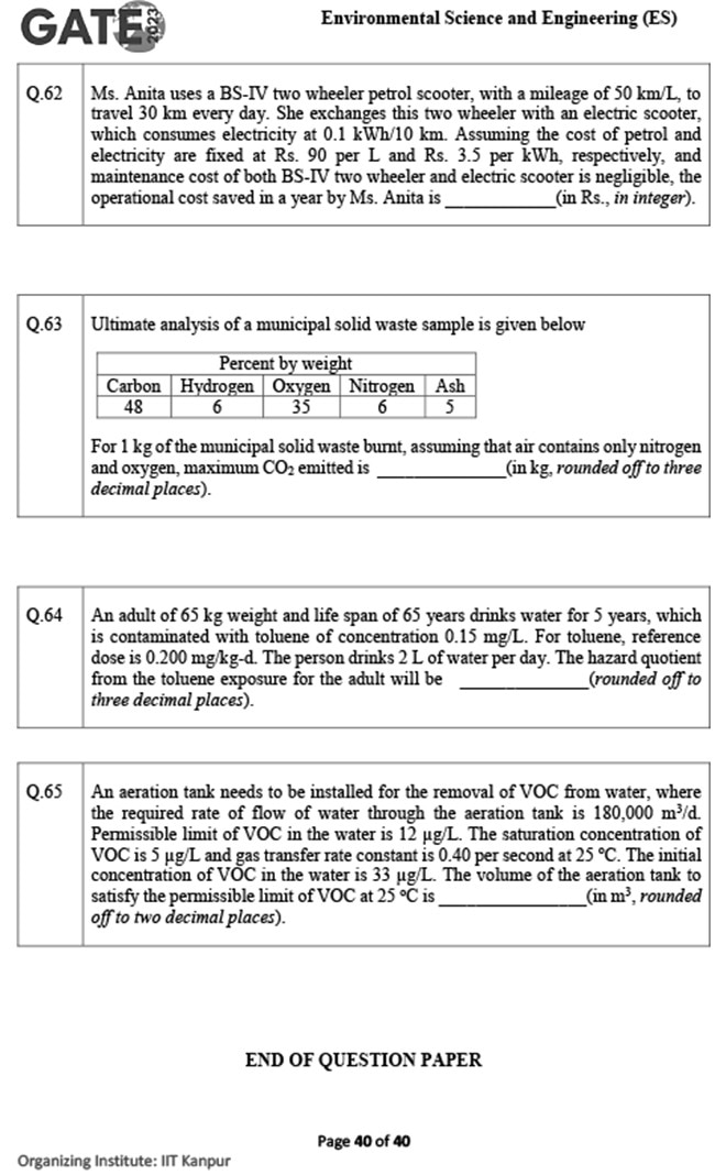 GATE 2023 Environmental Science and Engineering (ES) Question Paper