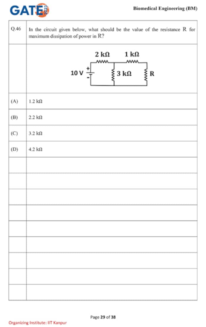 Biomedical Engineering Questions GATE 2023 Biomedical Engineering (BM) Question Paper