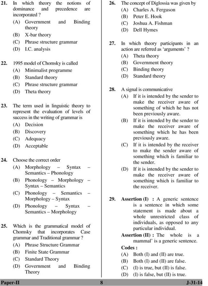 UGC NET June 2014 Linguistics (Paper-II) Question Paper