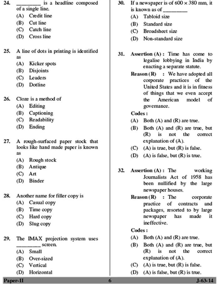 UGC NET June 2014 Mass Communication and Journalism (PaperII) Question