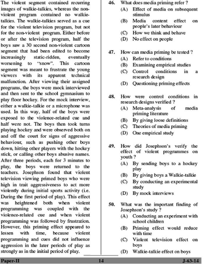 UGC NET June 2014 Mass Communication and Journalism (PaperII) Question