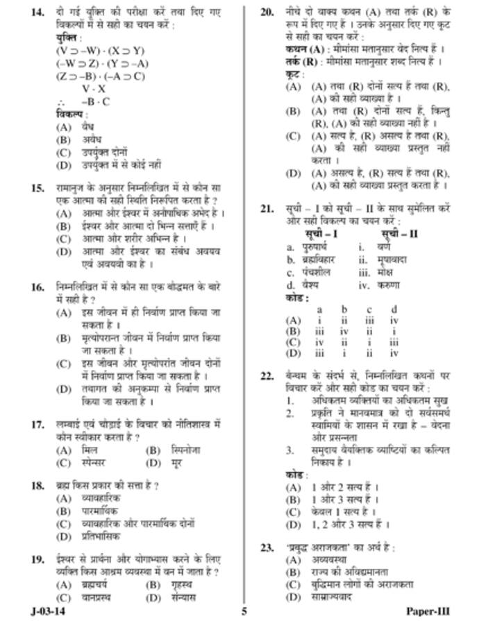 UGC NET June 2014 Philosophy (PaperIII) Question Paper