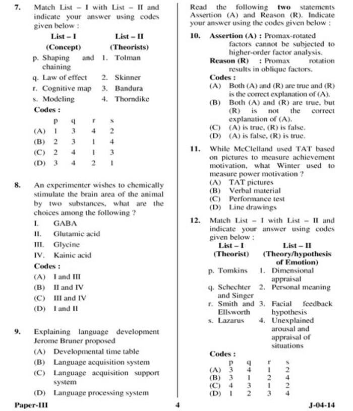 UGC NET June 2014 Psychology (PaperIII) Question Paper