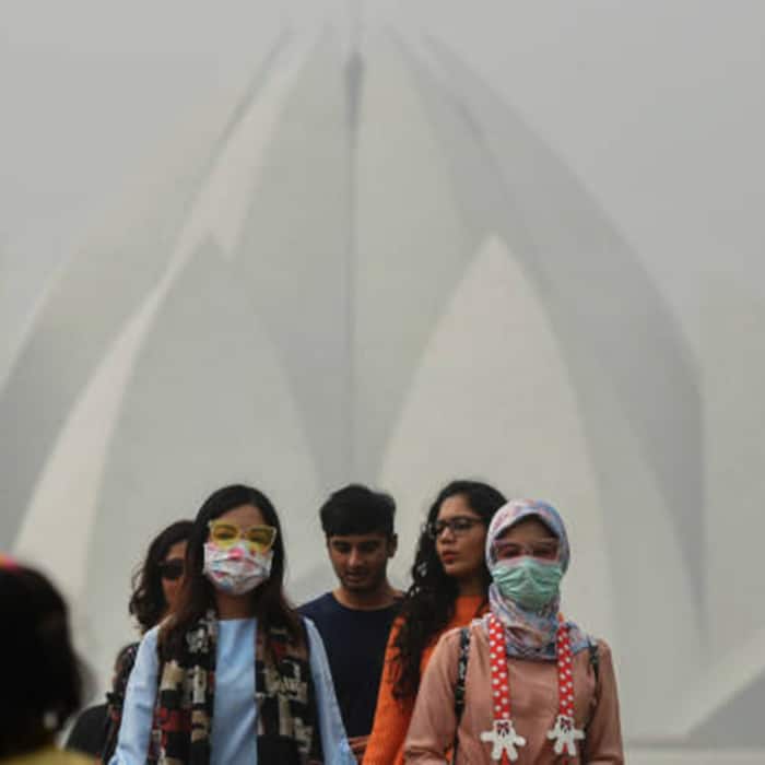 A view of Lotus Temple in smog ridden Delhi