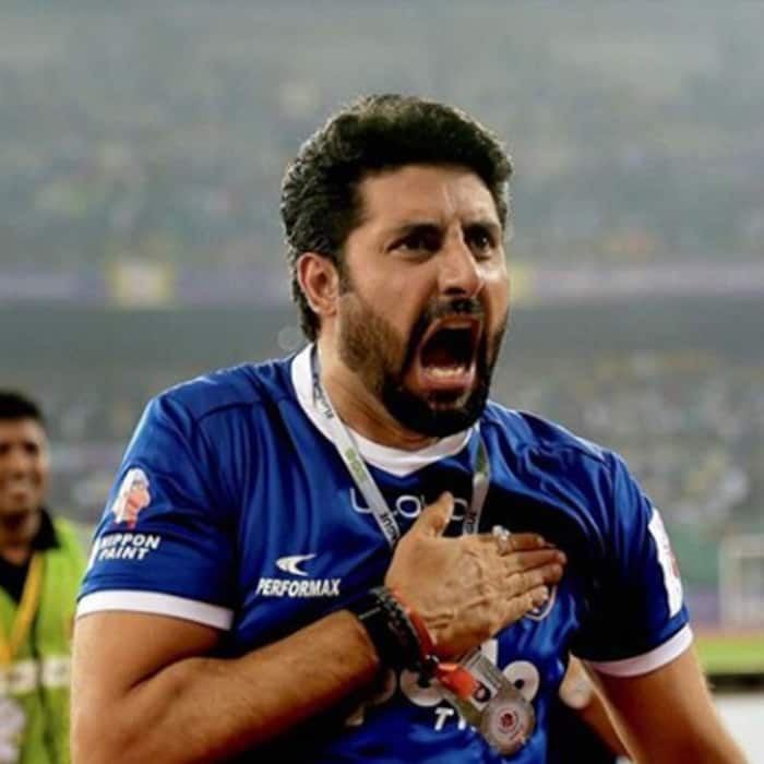 Abhishek Bachchan snapped during a football match