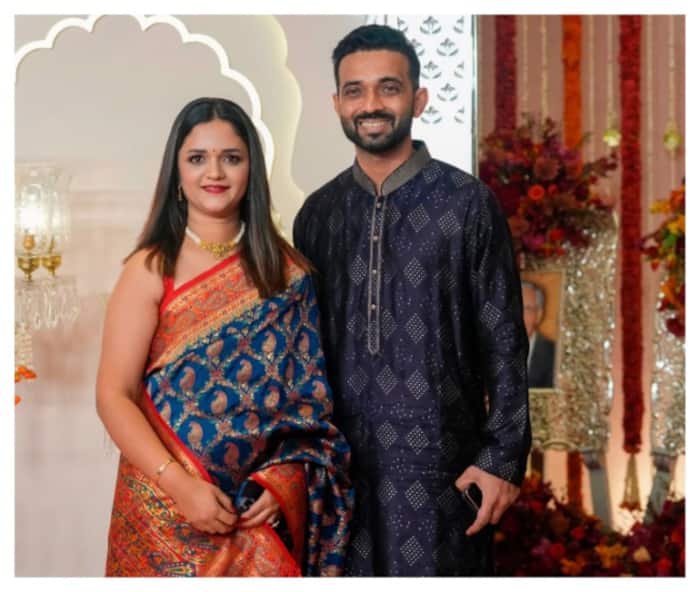 Ajinkya Rahane with his wife Radhika Dhopavkar at Anant Ambani-Radhika Merchant wedding.