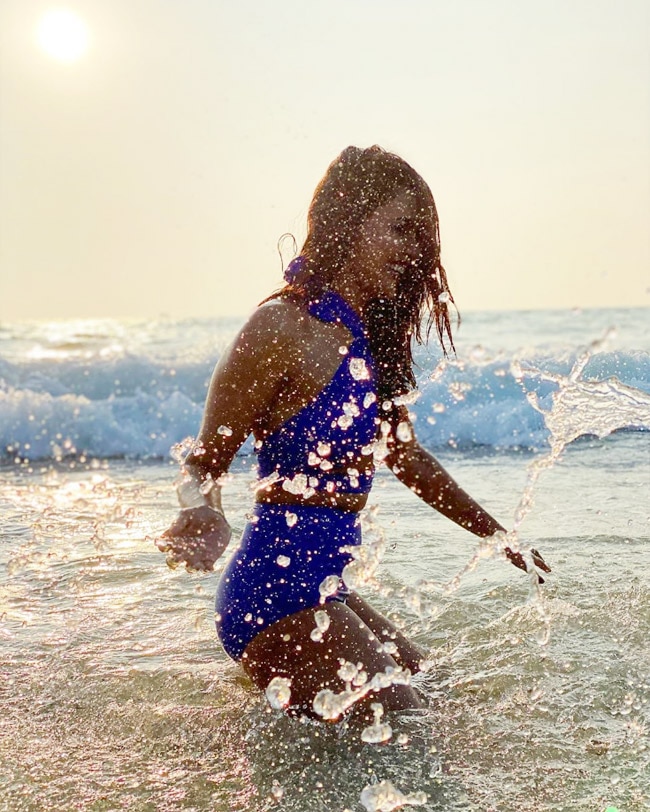 Akshara Gowda in Blue Bikini