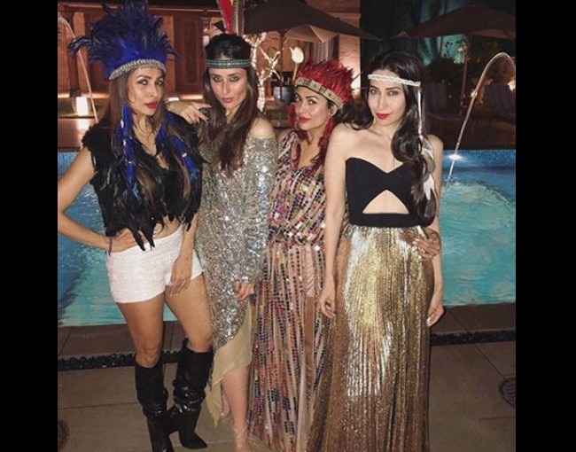 Amrita Arora with Karisma Kapoor Kareena Kapoor Saif Ali Khan in Goa | Inside pics of Amrita Arora's 40th disco themed birthday bash in Goa | Celebs Photo Gallery | India.com Photogallery