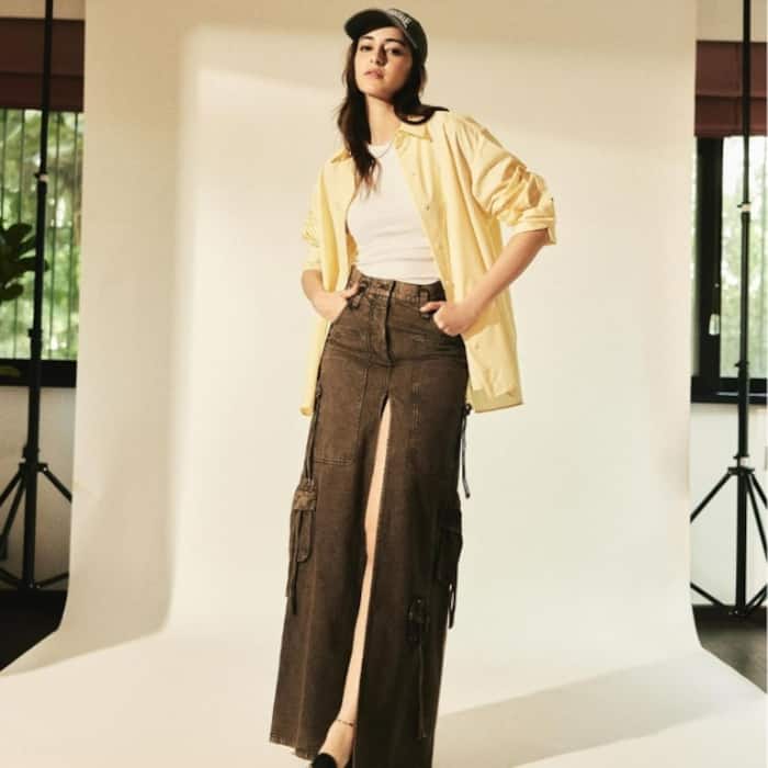 Ananya Panday denim skirt and yellow shirt is a chic styling pick.