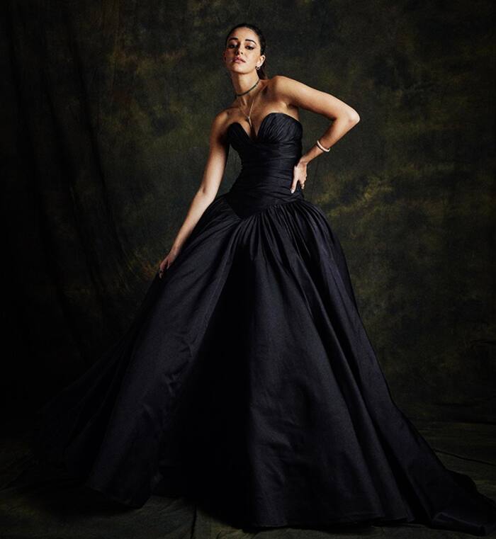 Ananya Panday strikes a pose in her giant black gown