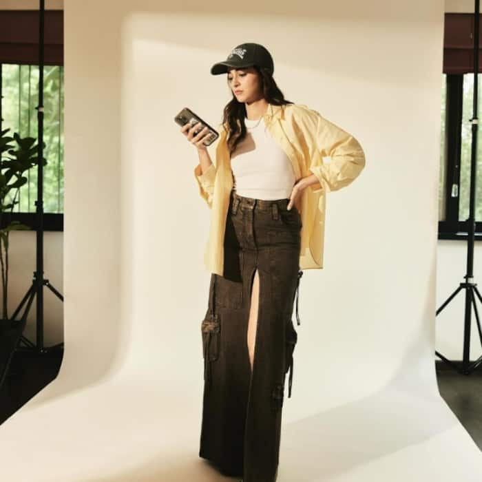 Ananya Pandays slit skirt and shirt is a cool pick for outings.