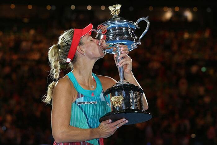 Angelique Kerber clicked with her trophy after winning Australian Open 2016 title