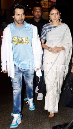 Sui Dhaaga Stars Anushka Sharma And Varun Dhawan Twin in White at The Airport