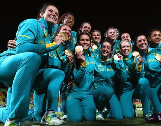 Australia’s Rugby Team celebrates its gold medal win at Rio Olympics
