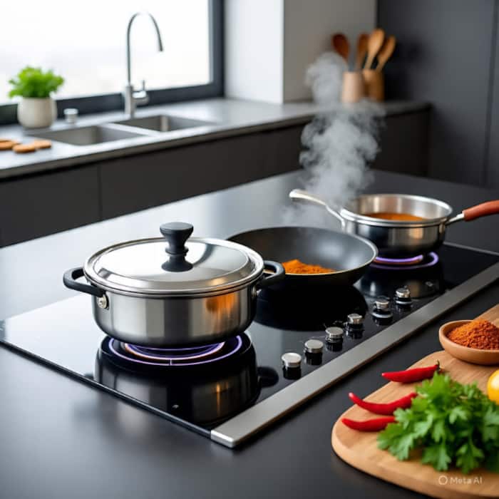 Avoid placing electronic devices (phones, cards) near the cooktop while in use.
