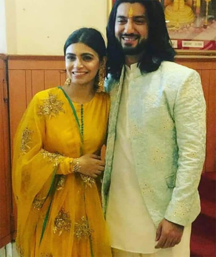 Bharati Kumar poses with fiancé Kunal Jaisingh at her engagement ceremony