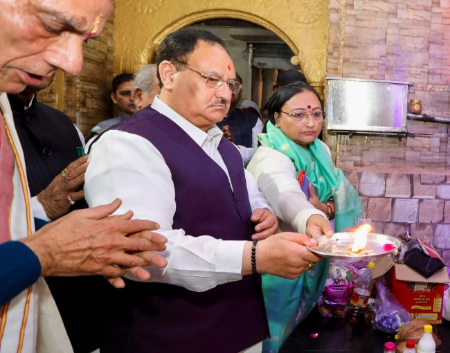 BJP National President J.P. Nadda offers prayers at Shanichara temple ...
