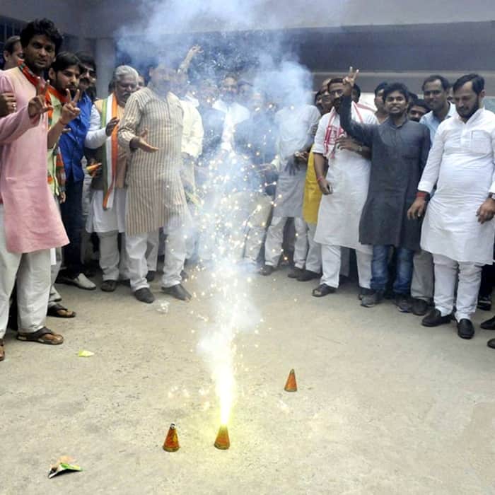 BJP workers celebrate party’s victory in state elections