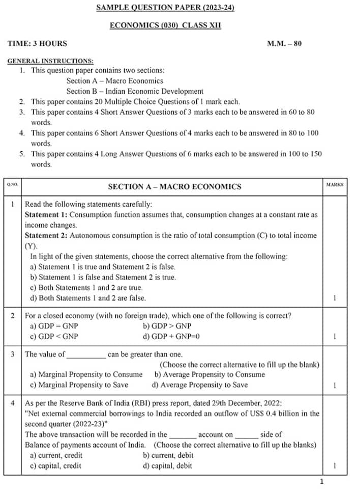 Cbse Class 12th Economics Sample Paper 2023 24 And Marking Scheme Download Pdf Here Cbse Class 12th Economics Sample Paper 2023 24 And Marking Scheme Download Pdf Here