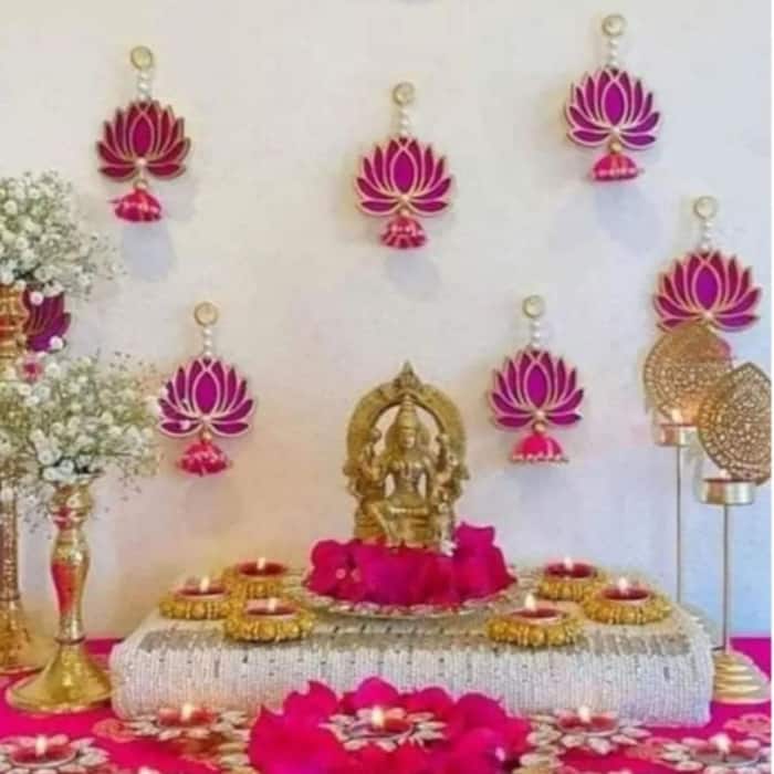Chaitra Navratri 2026: Lotus flower decoration idea with diyas and hanging decor