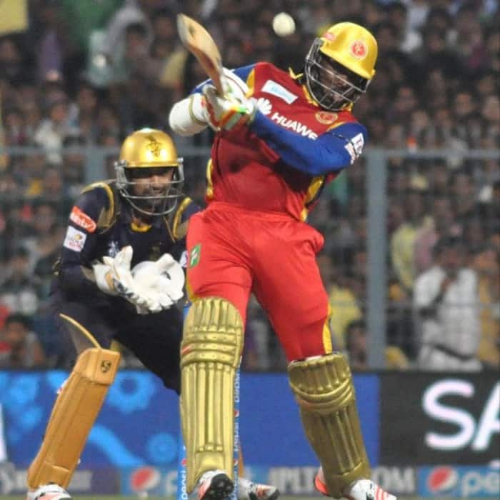 Chris Gayle managed to outscore who opposition twice while playing for RCB